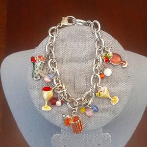 Vintage Cocktail Charm Bracelet 7.5" Multi Colored